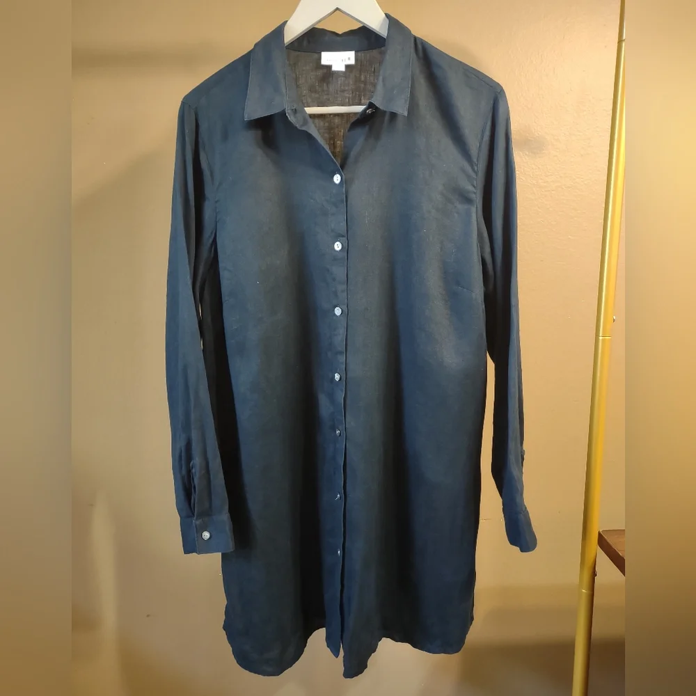 J Jill Linen Navy Blue Button Down Top - Picture 3 of 8